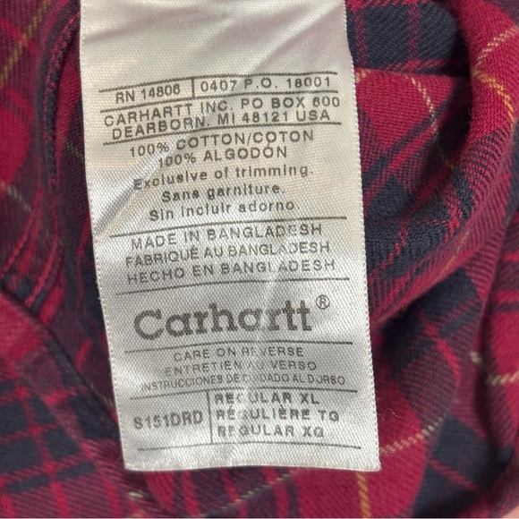 Carhartt Long Sleeve Button-Down Flannel Plaid Shirt-Red/Black-Men Size XL - Picture 6 of 6